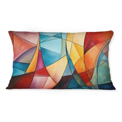 Design Art Cubism Rainbow Forms Iii - Cubism Printed Throw Pillow In Green;orange