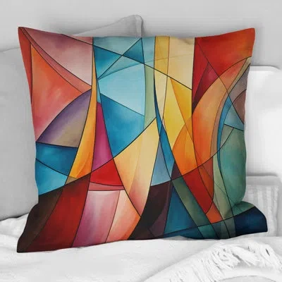 Design Art Cubism Rainbow Forms Iii - Cubism Printed Throw Pillow In Green;orange