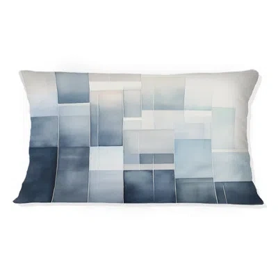 Design Art Cubist Dreams In Faded Retro Navy Blue I - Abstract Geometric Printed Throw Pillow