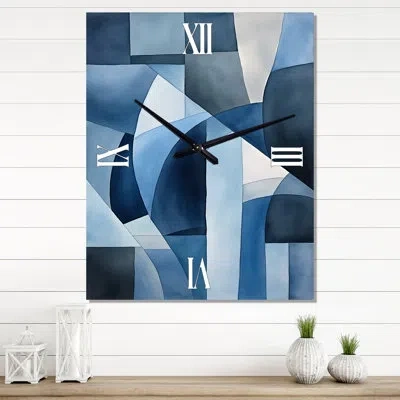 Design Art Cubist Dreams In Faded Retro Navy Blue Ii - Abstract Modern Wall Clock