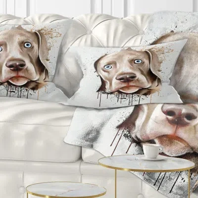 Design Art Cute Dog Portrait Watercolor - Animal Printed Throw Pillow In Brown