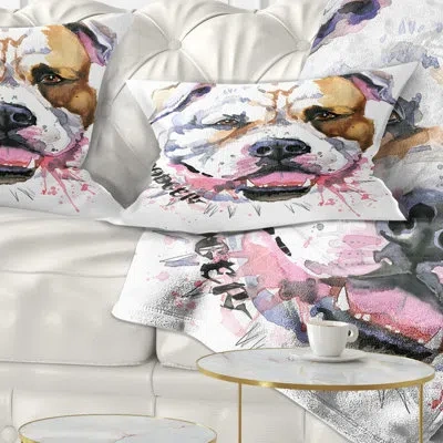 Design Art Cute Dog With Open Mouth - Animal Printed Throw Pillow