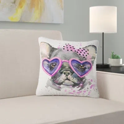 Design Art Cute Dog With Pink Glasses - Animal Printed Pillow