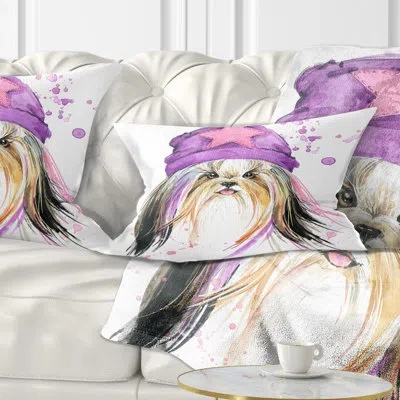 Design Art Cute Dog With Starred Hat - Animal Printed Throw Pillow