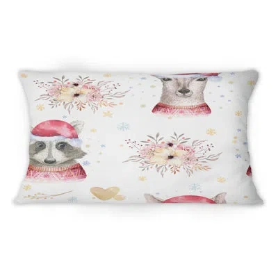 Design Art Cute Forest Cartoon Deer And Cute Raccoon - Children''s Art Printed Throw Pillow 1