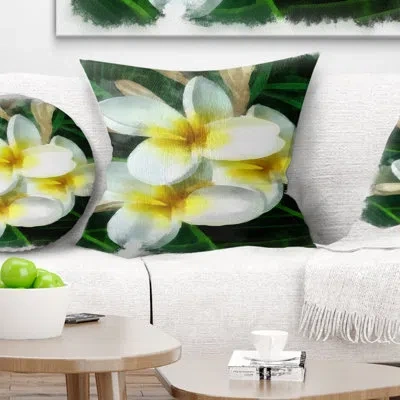 Design Art Cute Frangipani Flowers Watercolor - Floral Printed Pillow In White
