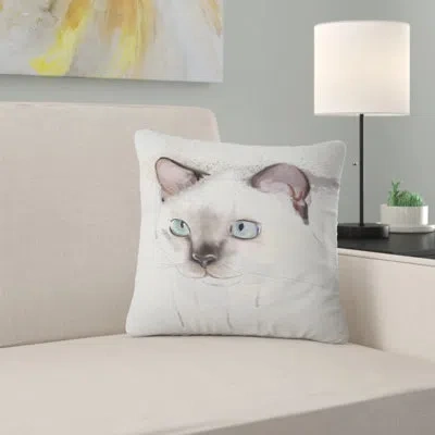 Design Art Cute Hand Drawn Cat Watercolor - Animal Printed Throw Pillow In White
