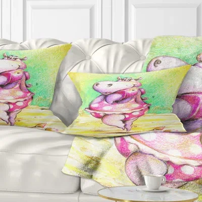 Design Art Cute Hippo Goes Swimming - Animal Printed Pillow