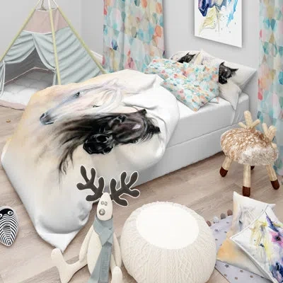 Design Art Cute Horse For Nursery Duvet Cover Set In Black,white