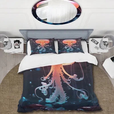 Design Art Cute Jellyfish For Nursery I - Jellyfish Duvet Cover Set In Blue;pink