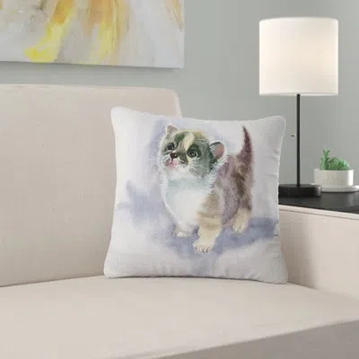 Design Art Cute Kitten On Blue Watercolor - Animal Printed Pillow