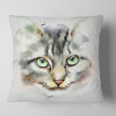 Design Art Cute Kitten Watercolor Hand Drawn - Animal Printed Throw Pillow In White