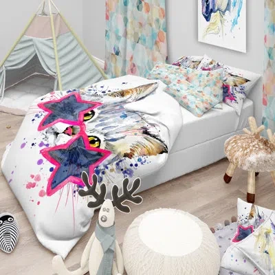 Design Art Cute Kitten With Blue Stars - Animal Duvet Cover Set - Microfiber Polyester
