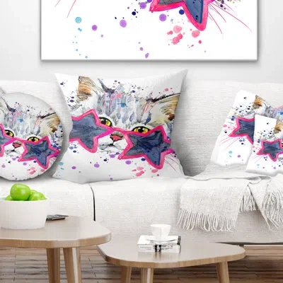 Design Art Cute Kitten With Blue Stars - Animal Printed Pillow