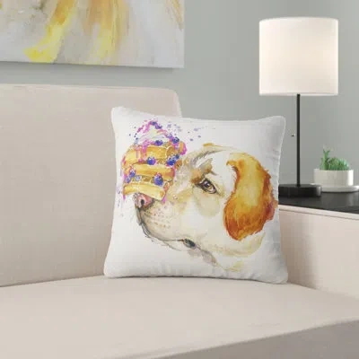 Design Art Cute Labrador Dog Watercolor - Animal Printed Pillow In Gold