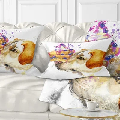 Design Art Cute Labrador Dog Watercolor - Animal Printed Throw Pillow