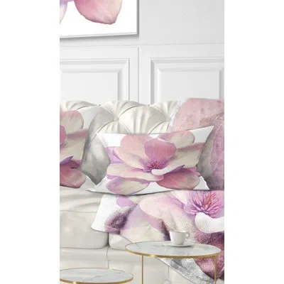 Design Art Cute Light Pink Magnolia Flower - Floral Printed Throw Pillow