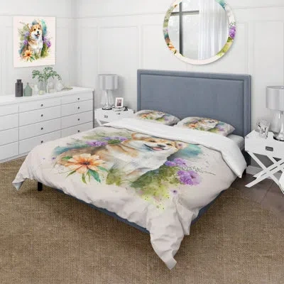 Design Art Cute Little Corgi Dog Beddingmicrofiber / Polyester Duvet Cover Set In Brown;white