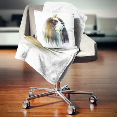Design Art Cute Little Dog In Crown - Animal Printed Pillow In White