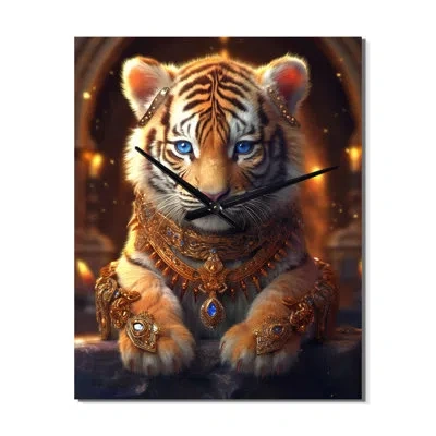 Design Art Cute Little Royal Lion Kitten I - Animals Lion Modern Wall Clock In Brown