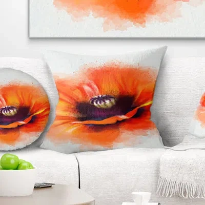 Design Art Cute Orange Watercolor Flower - Floral Printed Throw Pillow