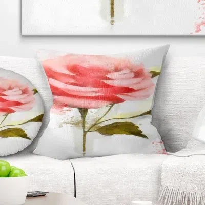 Design Art Cute Pink Watercolor Rose Sketch - Floral Printed Throw Pillow