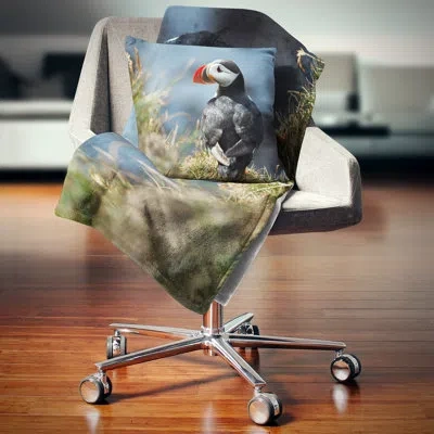 Design Art Cute Puffin Relaxing - Animal Printed Pillow In Black