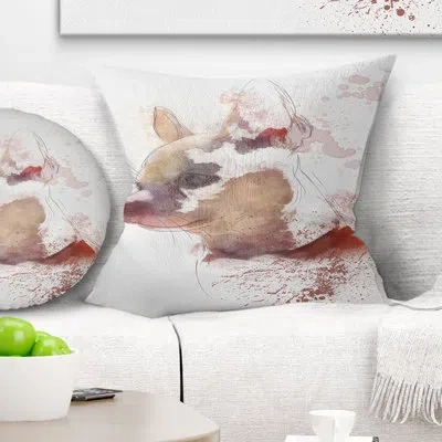 Design Art Cute Puppy Portrait Watercolor - Animal Printed Pillow In White