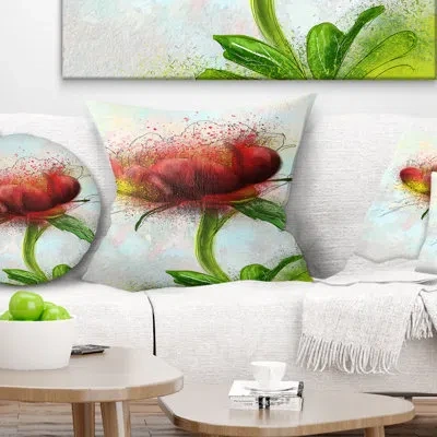 Design Art Cute Red Green Watercolor Flower - Floral Printed Pillow In Green;red