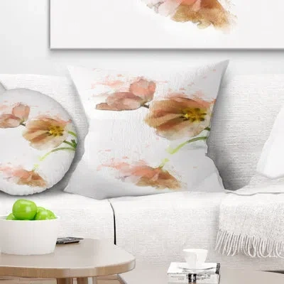 Design Art Cute Tulips Watercolor - Floral Printed Pillow In Pink