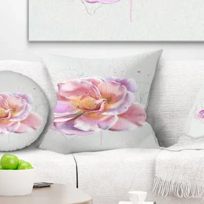 Design Art Cute Watercolor Pink Rose Sketch - Floral Printed Pillow