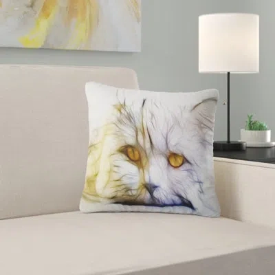Design Art Cute White Cat Fractal - Animal Printed Pillow
