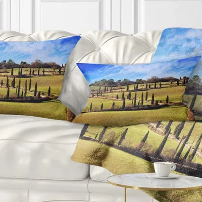 Design Art Cypress Trees Scenic Road Siena Italy - Landscape Printed Throw Pillow
