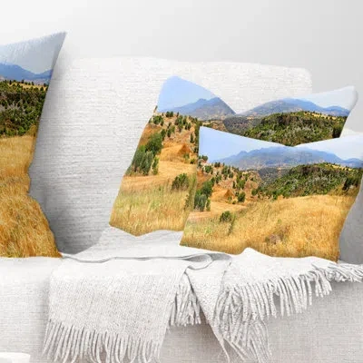 Design Art Cyprus Landscape Panoramic View Landscape Printed Lumbar Pillow In Yellow