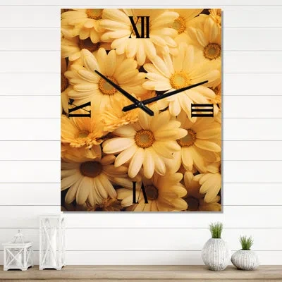 Design Art Daisies Golden Daisies - Floral Wall Clock Oversized In White;yellow