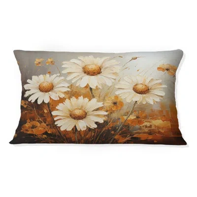 Design Art Daisies Golden Daisies Pointillism Ii - Daisies Printed Throw Pillow In White;yellow