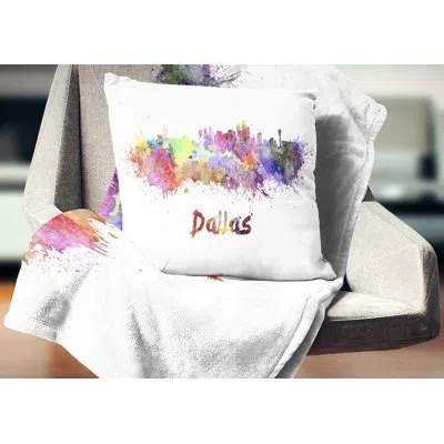 Design Art Dallas Skyline - Cityscape Printed Throw Pillow In Yellow;purple