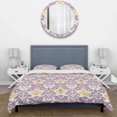 Design Art Damask Blush Pink Yellow Beauty I - Country Duvet Cover Set In Yellow;purple