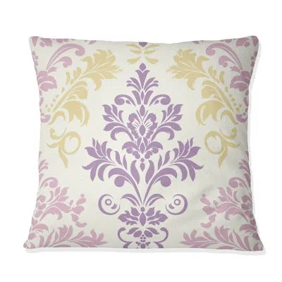 Design Art Damask Blush Pink Yellow Beauty Ii - Country Pillow In Yellow;purple
