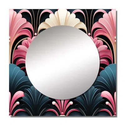 Design Art Damask Pink And Blue Art Deco Pattern - Bohemian & Eclectic Large Square Mirror For Wall Art Decor In Blue;pink