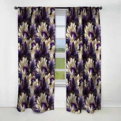 Design Art Damask Purple And White Art Deco Pattern - Damask Curtain - Blackout Curtain - 1 Panels