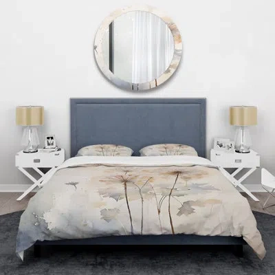 Design Art Dandelion Charm In Winter Iv - Dandelion Duvet Cover Set In Beige