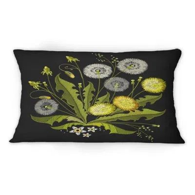 Design Art Dandelion On Black - Traditional Printed Throw Pillow