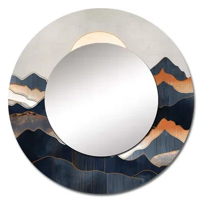 Design Art Daring Moutain Horizons Ii - Landscapes Decorative Mirror, Blue Large Round Wall Mirror, Printed Met In Blue;yellow