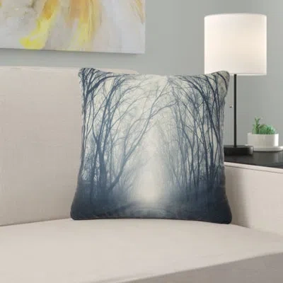 Design Art Dark Autumn Forest In Fog - Landscape Printed Pillow
