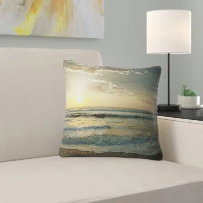 Design Art Dark Beach And Waves At Sunset - Sea & Shore Printed Pillow In Blue