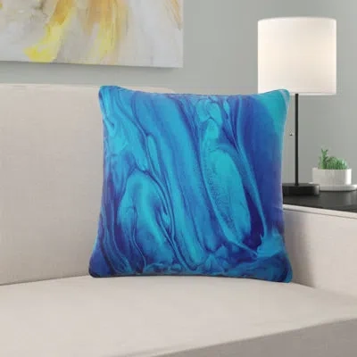 Design Art Dark Blue Abstract Acrylic Paint Mix - Abstract Printed Throw Pillow