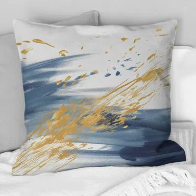 Design Art Dark Blue And Gold Abstract Iv - Fractals Printed Throw Pillow In Blue;gold