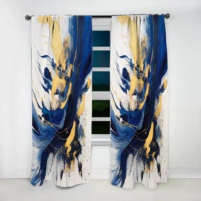 Design Art Dark Blue And Gold Strokes V - Abstract Blackout Curtain - 1 Panel In Blue;gold
