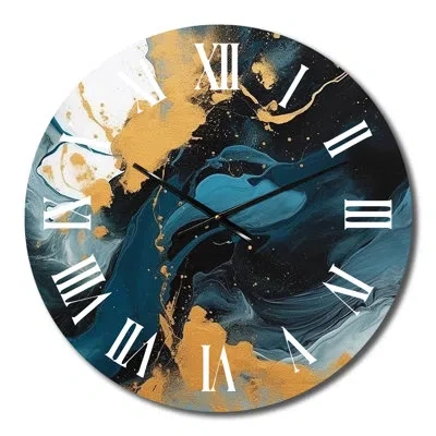 Design Art Dark Blue And Gold Strokes Xi Wall Clock